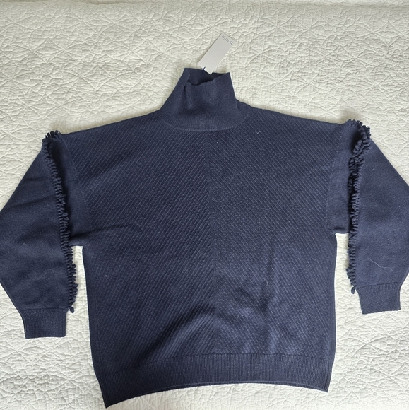 Barrie of Scotland Cashmere Textured Sleeves Detail Turtleneck Sweater - Navy - Picture 4 of 16